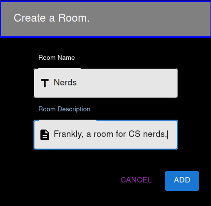Create room form.